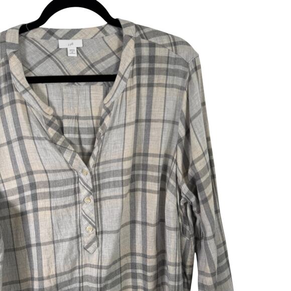 J Jill Grey Plaid Top Popover Blouse Cotton Modal Western Womens Plus Size 2x - Picture 2 of 6